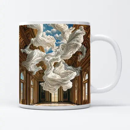 White Fabric Floating In Baroque Palace Hall