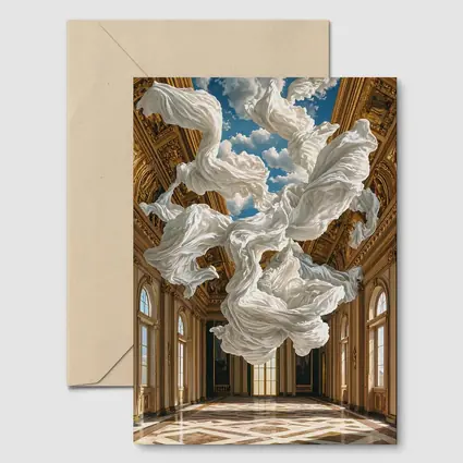 White Fabric Floating In Baroque Palace Hall