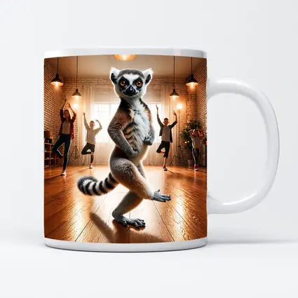 Ring Tailed Lemur Dancing In Yoga Studio