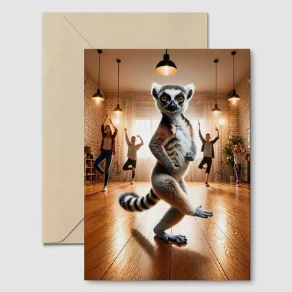 Ring Tailed Lemur Dancing In Yoga Studio