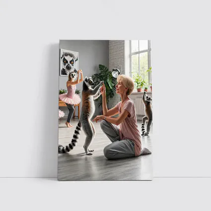 Ring Tailed Lemurs Dancing With Woman Indoors
