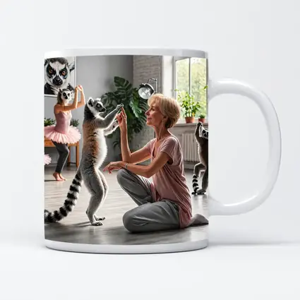Ring Tailed Lemurs Dancing With Woman Indoors