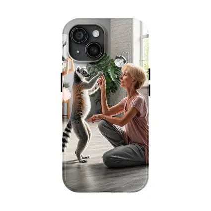 Ring Tailed Lemurs Dancing With Woman Indoors
