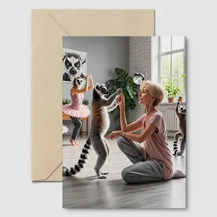 Ring Tailed Lemurs Dancing With Woman Indoors
