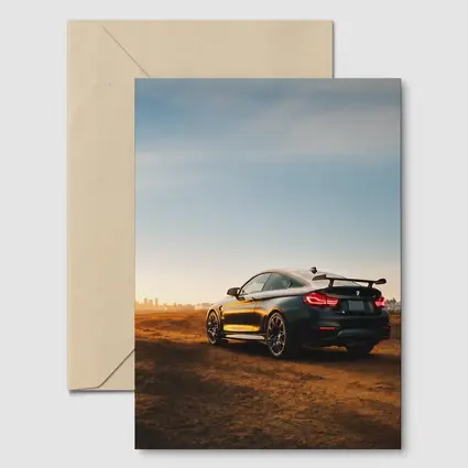 BMW M4 Rear View City Skyline Sunset