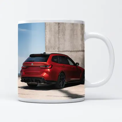 BMW M3 Touring Red Rear Concrete Wall