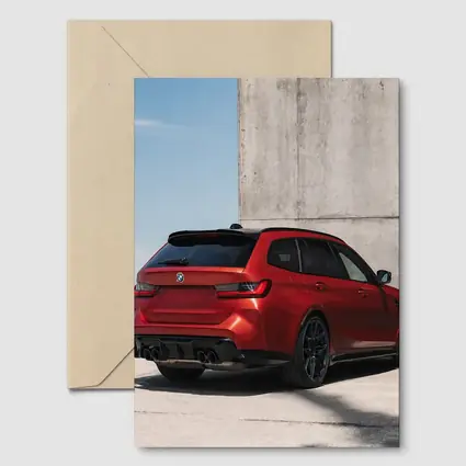 BMW M3 Touring Red Rear Concrete Wall