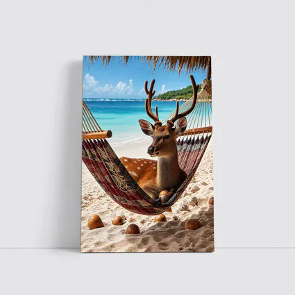 Deer Relaxing in Hammock on Beach
