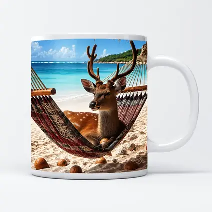 Deer Relaxing in Hammock on Beach