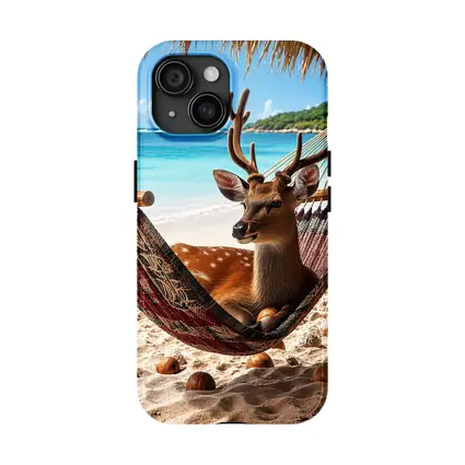 Deer Relaxing in Hammock on Beach