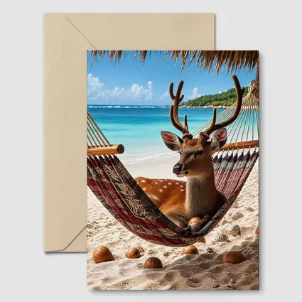 Deer Relaxing in Hammock on Beach