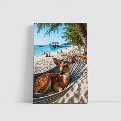 Spotted Deer Relaxing in Beach Hammock