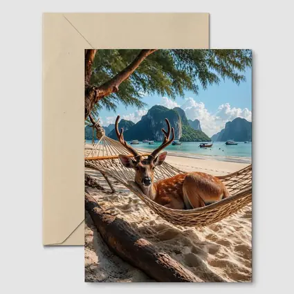 Deer Relaxing in Hammock Tropical Beach
