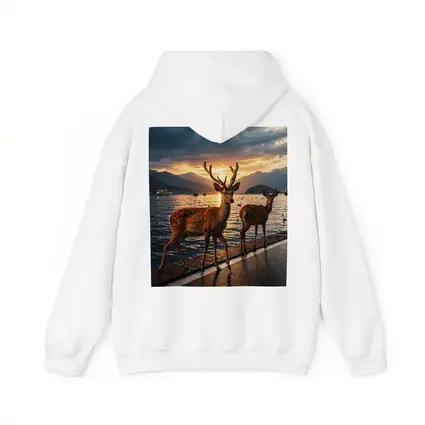 Deer Stags By Lake At Sunset