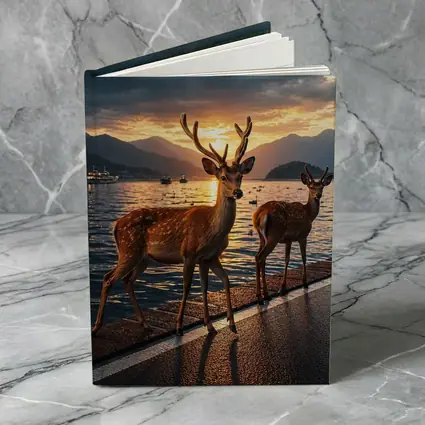 Deer Stags By Lake At Sunset