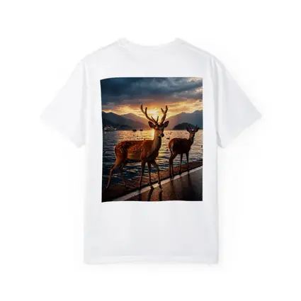 Deer Stags By Lake At Sunset