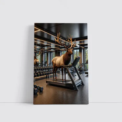 Elk Standing on Treadmill in Modern Gym