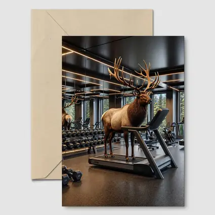 Elk Standing on Treadmill in Modern Gym