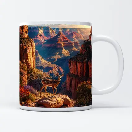 Deer Standing Over Grand Canyon Sunset