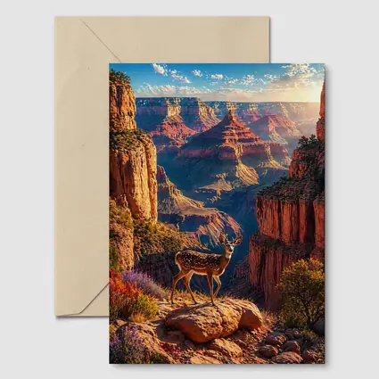 Deer Standing Over Grand Canyon Sunset