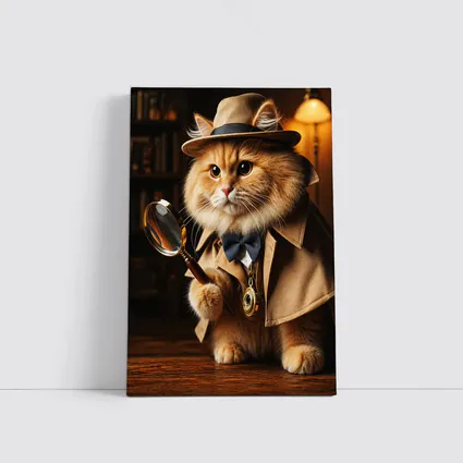 Detective Cat With Magnifying Glass Library