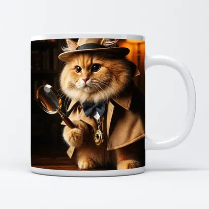 Detective Cat With Magnifying Glass Library