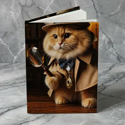 Detective Cat With Magnifying Glass Library
