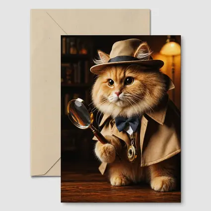 Detective Cat With Magnifying Glass Library