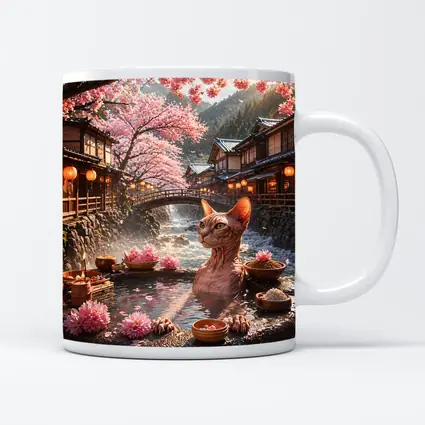 Sphynx Cat Relaxing Japanese Sakura Hot Spring
