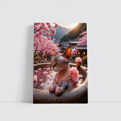 Devon Rex Cat Japanese Hot Spring Cherry Blossoms