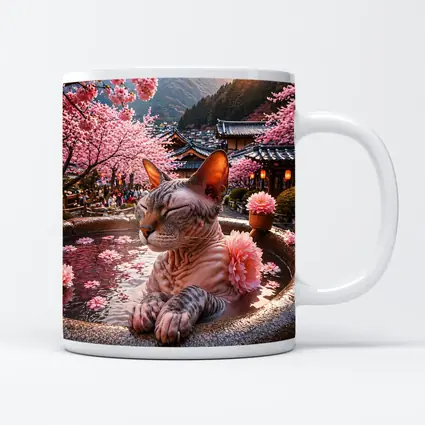 Devon Rex Cat Japanese Hot Spring Cherry Blossoms