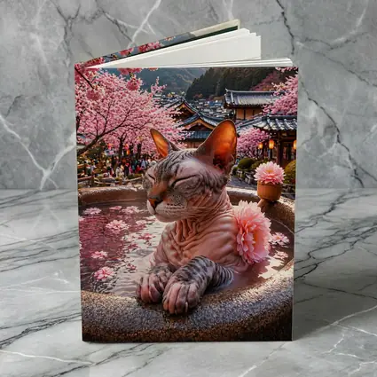 Devon Rex Cat Japanese Hot Spring Cherry Blossoms