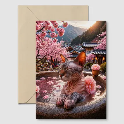 Devon Rex Cat Japanese Hot Spring Cherry Blossoms