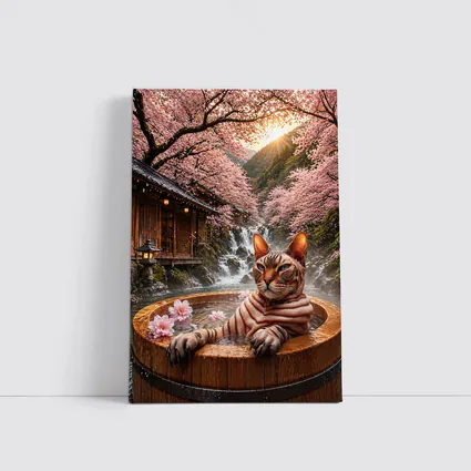 Devon Rex Cat Japanese Onsen Cherry Blossoms