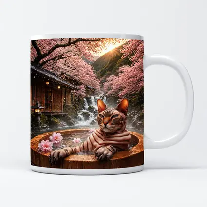 Devon Rex Cat Japanese Onsen Cherry Blossoms