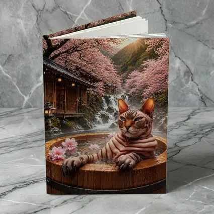 Devon Rex Cat Japanese Onsen Cherry Blossoms
