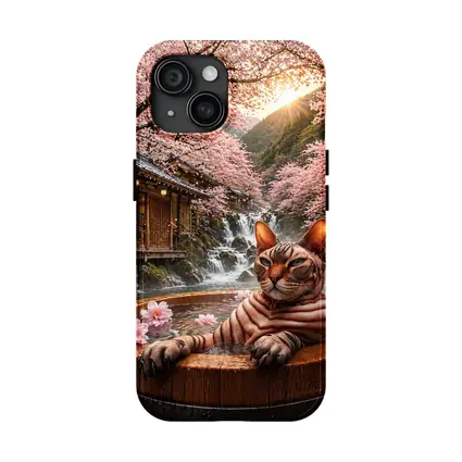 Devon Rex Cat Japanese Onsen Cherry Blossoms