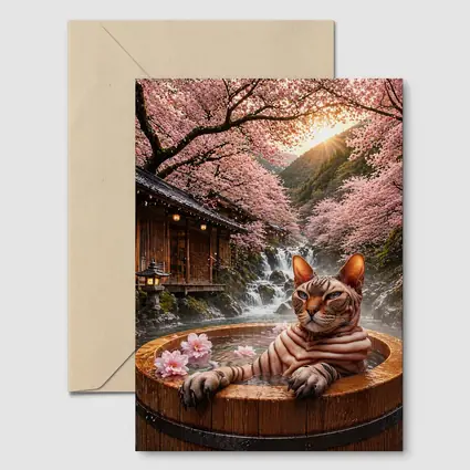Devon Rex Cat Japanese Onsen Cherry Blossoms