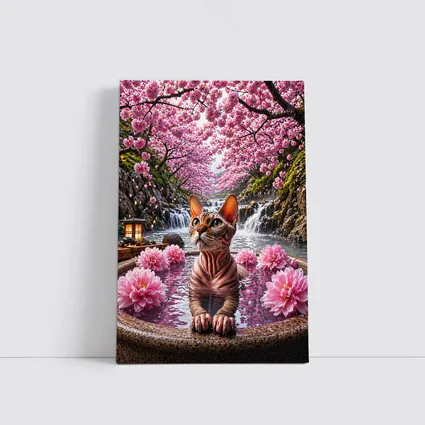 Devon Rex Cat Hot Spring Cherry Blossoms