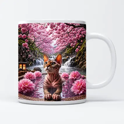 Devon Rex Cat Hot Spring Cherry Blossoms