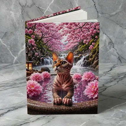 Devon Rex Cat Hot Spring Cherry Blossoms