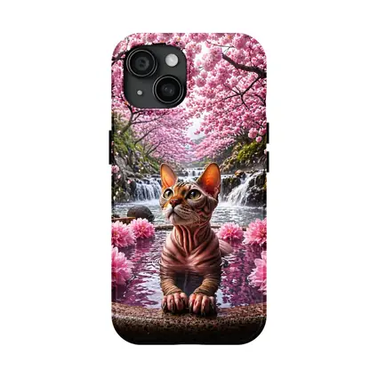 Devon Rex Cat Hot Spring Cherry Blossoms