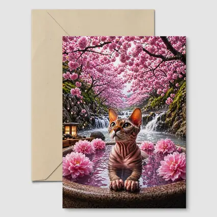 Devon Rex Cat Hot Spring Cherry Blossoms