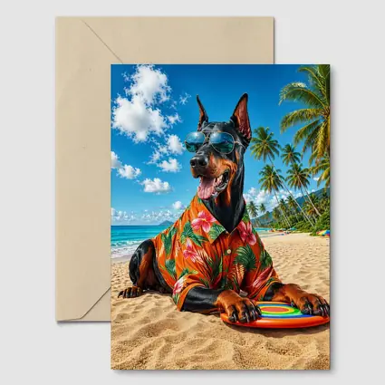Doberman Pinscher Relaxing on Tropical Beach