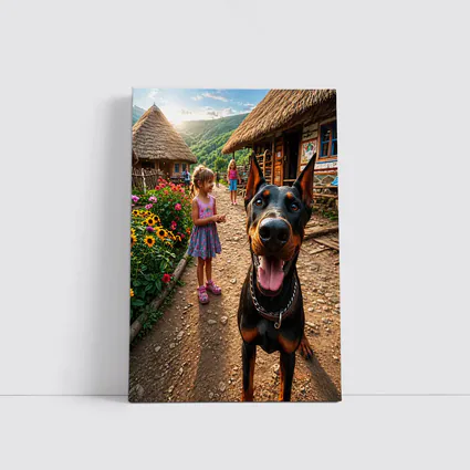 Doberman Dog Happy In Rural Village