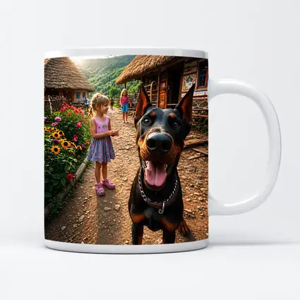 Doberman Dog Happy In Rural Village