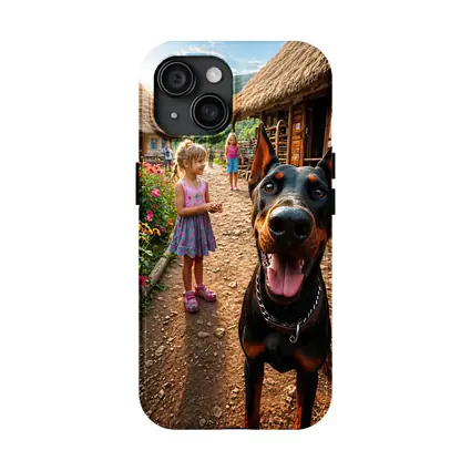 Doberman Dog Happy In Rural Village