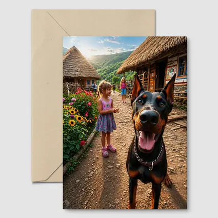 Doberman Dog Happy In Rural Village
