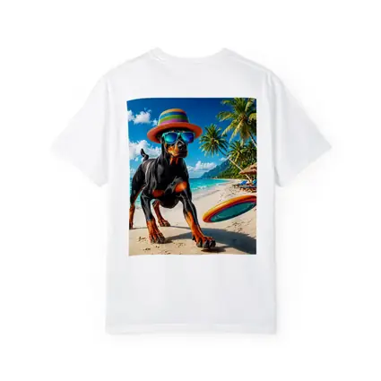 Doberman Pinscher Playing Frisbee Tropical Beach