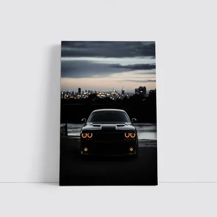 Dodge Challenger Black Night City Skyline